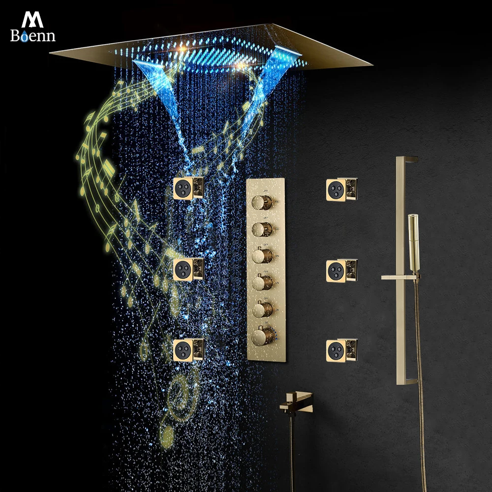M Boenn 23 ×31 Inch Big Rainfall Shower Head Brushed Gold Shower System Smart Thermostat Mixer Bathroom Faucet Accessories Set
M Boenn 23 ×31 Inch Big Rainfall Shower Head Brushed Gold Shower System Smart Thermostat Mixer Bathroom Faucet Accessories Set