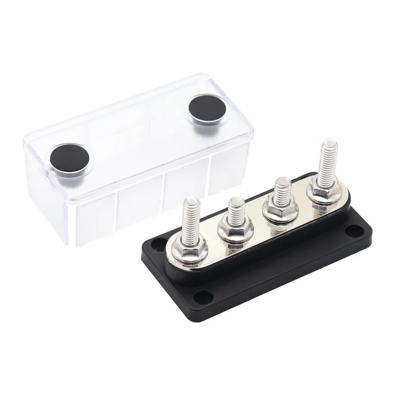 RV modified yacht bus M8 red and black single row 4-way terminal terminal wiring row 12-48V copper bar 150A
RV modified yacht bus M8 red and black single row 4-way terminal terminal wiring row 12-48V copper bar 150A