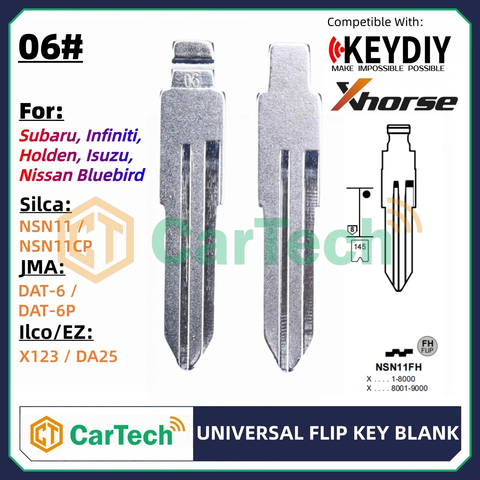 Cartech 06# Uncut Flip Blank Key Blade for KEYDIY KD XHORSE VVDI Universal Remote Fit Subaru, Infiniti, Holden, Isuzu, Nissan
Cartech 06# Uncut Flip Blank Key Blade for KEYDIY KD XHORSE VVDI Universal Remote Fit Subaru, Infiniti, Holden, Isuzu, Nissan