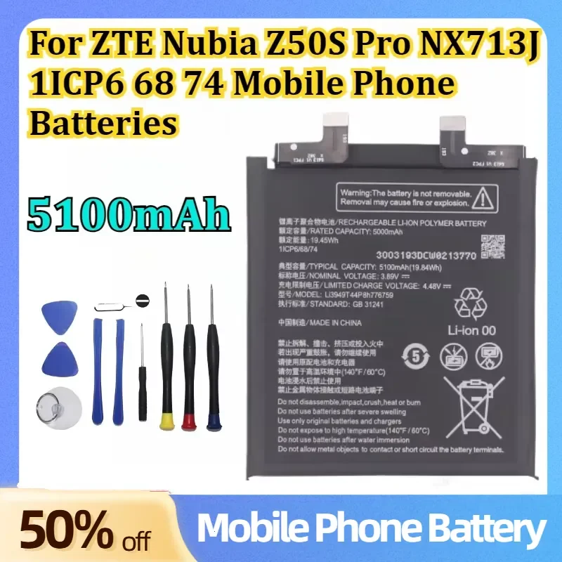 Li3949T44P8h776759 5100mAh High Capacity Battery for ZTE Nubia Z50S Pro NX713J 1ICP6 68 74 Mobile Phone Batteries
Li3949T44P8h776759 5100mAh High Capacity Battery for ZTE Nubia Z50S Pro NX713J 1ICP6 68 74 Mobile Phone Batteries