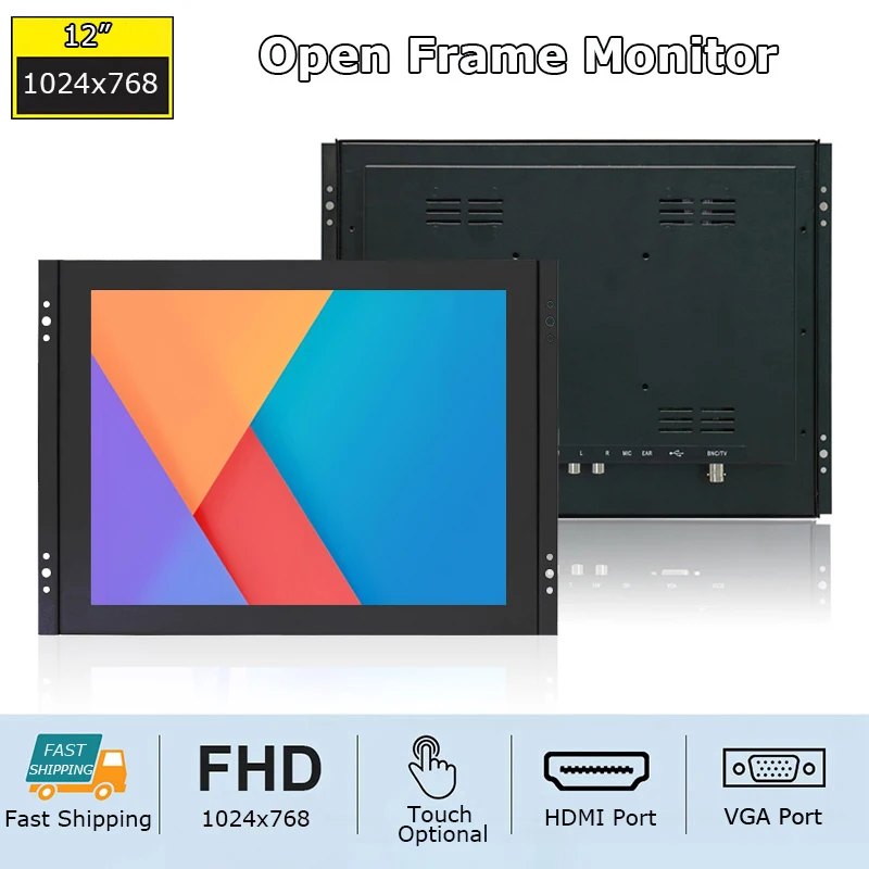 12 Inch 1024x768 Open Frame Industrial Monitor with Resistive/Capacitive Touch Screen VGA HDMI USB Interface Optional
12 Inch 1024x768 Open Frame Industrial Monitor with Resistive/Capacitive Touch Screen VGA HDMI USB Interface Optional