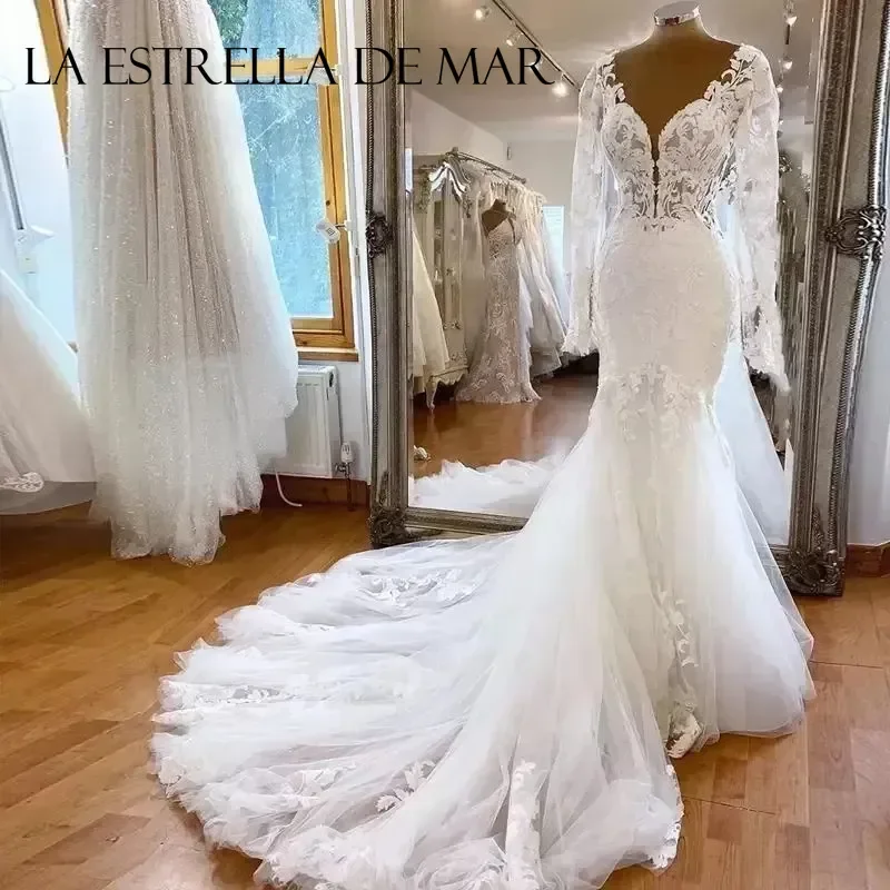Vintage V Neck Mermaid Wedding Gown for Bride New Sexy Full Lace Appliques Plus Size Robe Mariage Gowns Abito Sposa Semplice
Vintage V Neck Mermaid Wedding Gown for Bride New Sexy Full Lace Appliques Plus Size Robe Mariage Gowns Abito Sposa Semplice