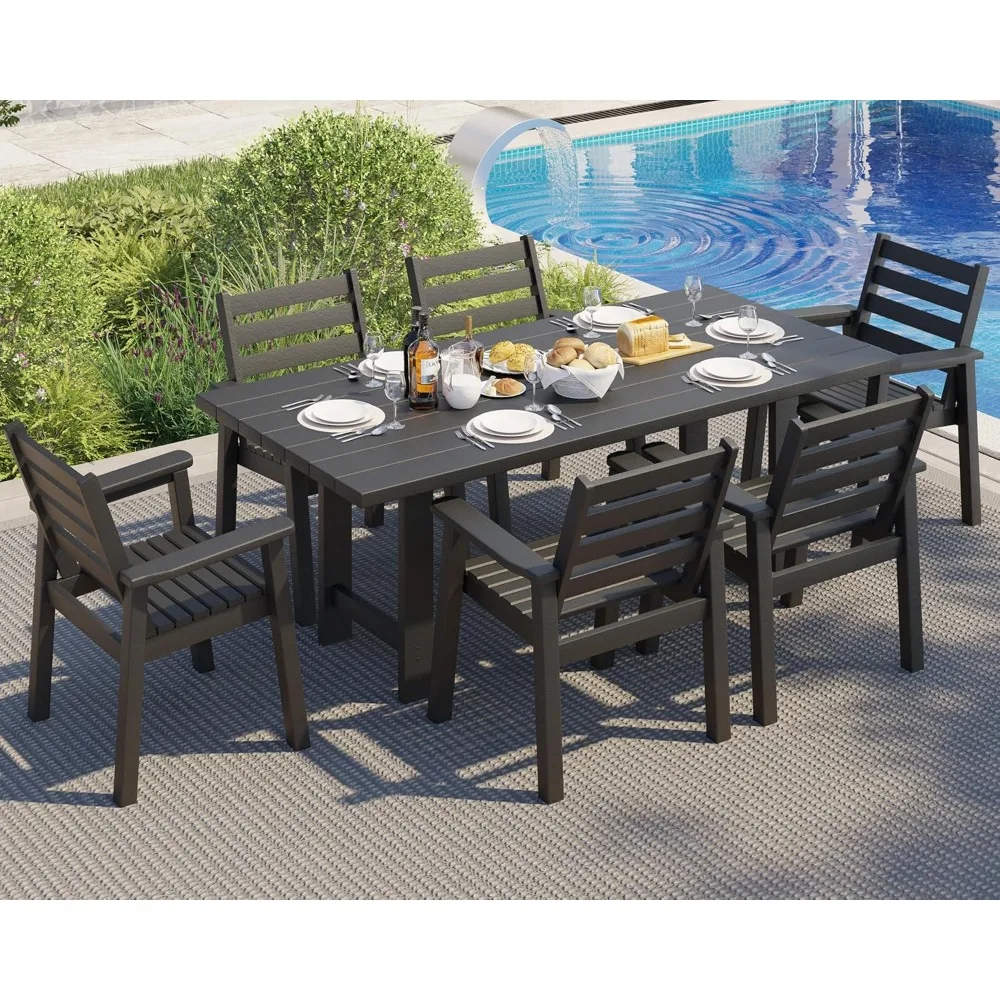 7-Piece HDPE Outdoor Dining Table Set with 6 Chairs, 71" L Patio Dining Furniture Set with Umbrella Hole, Modern Dinner Table &
7-Piece HDPE Outdoor Dining Table Set with 6 Chairs, 71" L Patio Dining Furniture Set with Umbrella Hole, Modern Dinner Table &