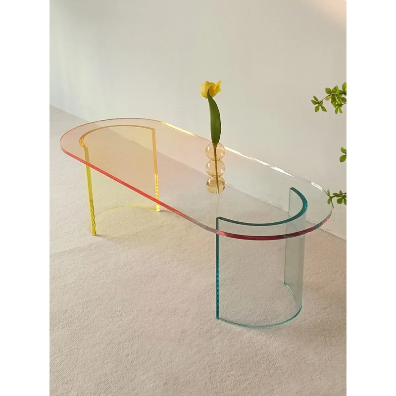 Oval rainbow colorful coffee table acrylic transparent gradual change color simple low table creative niche designer table
Oval rainbow colorful coffee table acrylic transparent gradual change color simple low table creative niche designer table