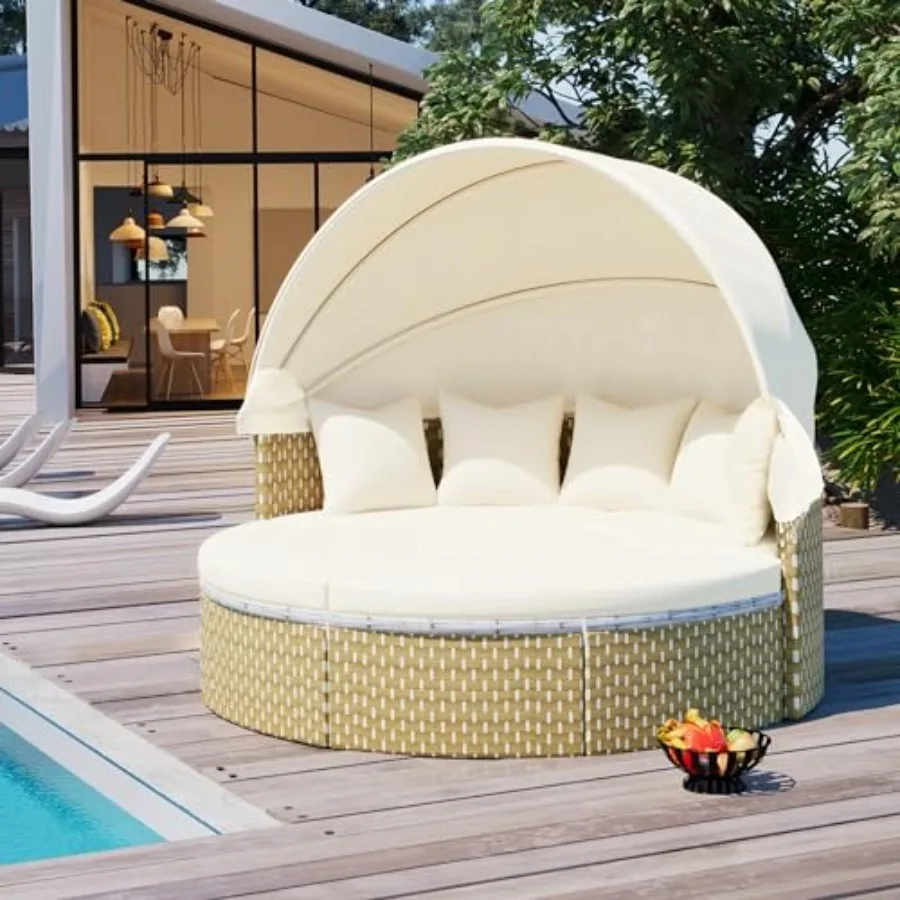 Patio Furniture Round Outdoor Sectional Sofa Set, Rattan Daybed Two-Tone Weave Sunbed with Retractable Canopy, Separate Seating
Patio Furniture Round Outdoor Sectional Sofa Set, Rattan Daybed Two-Tone Weave Sunbed with Retractable Canopy, Separate Seating