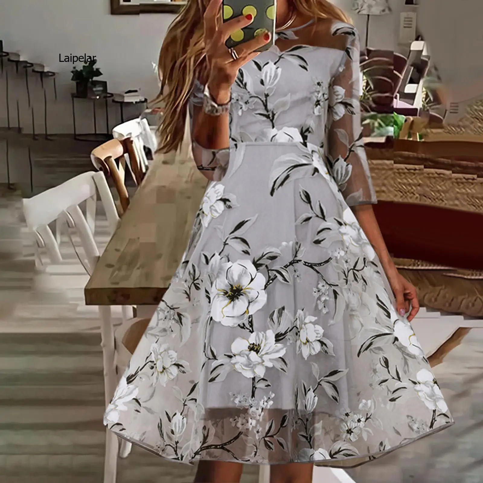 Korean Casual Print Women Dress Bohemian Ladies Flare Three Quarter Sleeves Tea-length O-neck Dresses Women Organza Tulle Dress
Korean Casual Print Women Dress Bohemian Ladies Flare Three Quarter Sleeves Tea-length O-neck Dresses Women Organza Tulle Dress