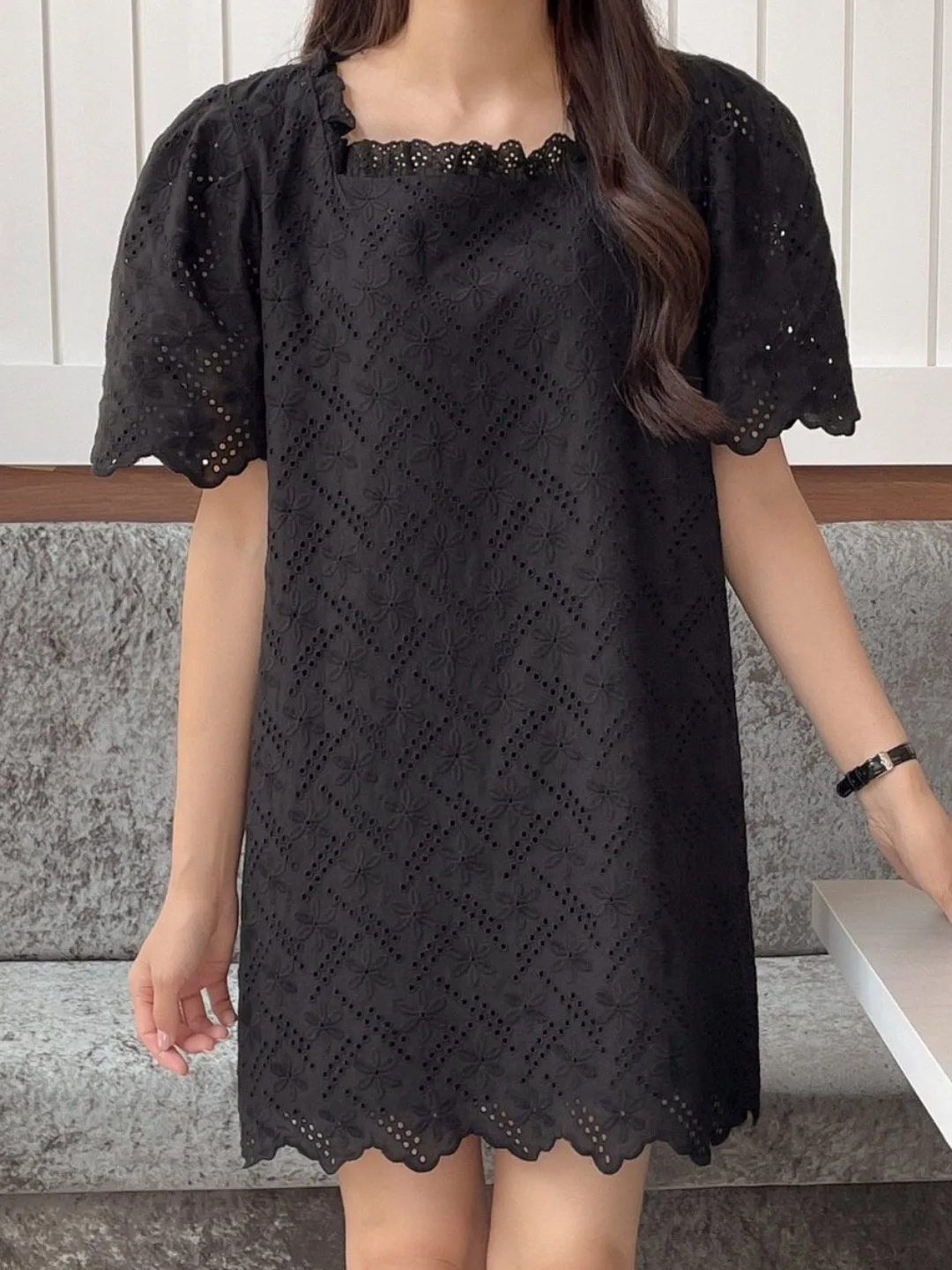 Black Square Neck Mini Dress Women Summer Korean Loose Casual Hollow Out Short Sleeve Short Dress 2 Colors
Black Square Neck Mini Dress Women Summer Korean Loose Casual Hollow Out Short Sleeve Short Dress 2 Colors