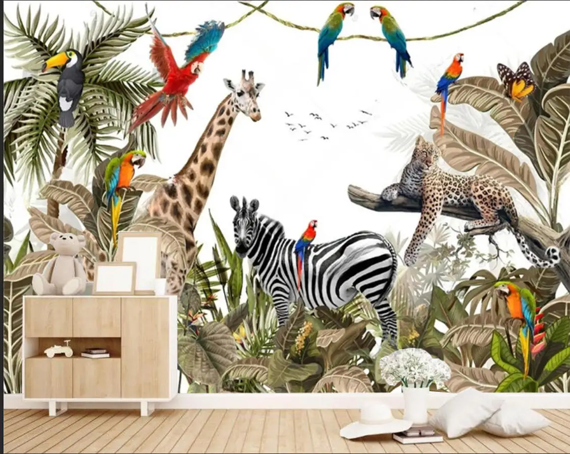 Custom Wallpaper Jungle plants giraffe elephant Southeast Asian Leaf background Mural home decoration children's room Wallpaper
Custom Wallpaper Jungle plants giraffe elephant Southeast Asian Leaf background Mural home decoration children's room Wallpaper