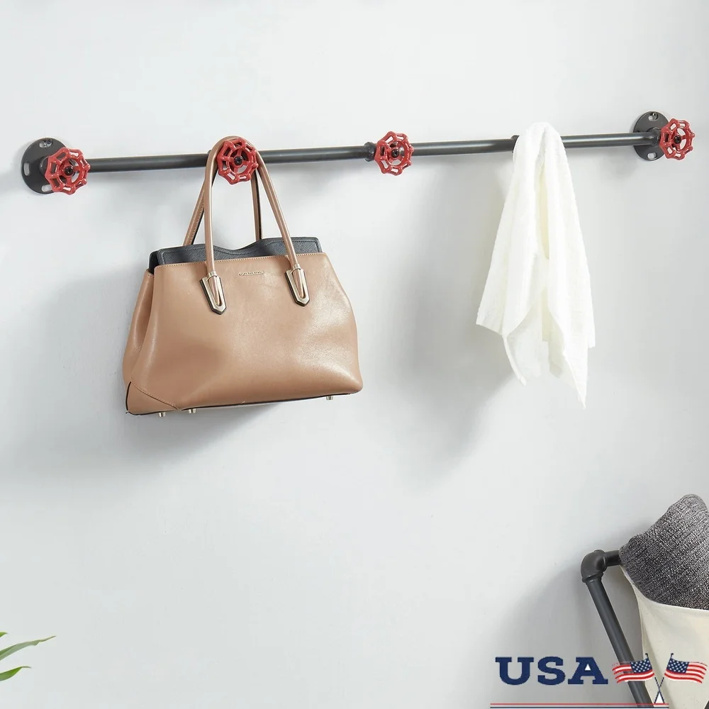 Industrial Metal 5-Hook Coat Rack with Vibrant Red Spigots Wall-Mounted Entryway Bathroom Easy Assembly Sand Black Finish
Industrial Metal 5-Hook Coat Rack with Vibrant Red Spigots Wall-Mounted Entryway Bathroom Easy Assembly Sand Black Finish