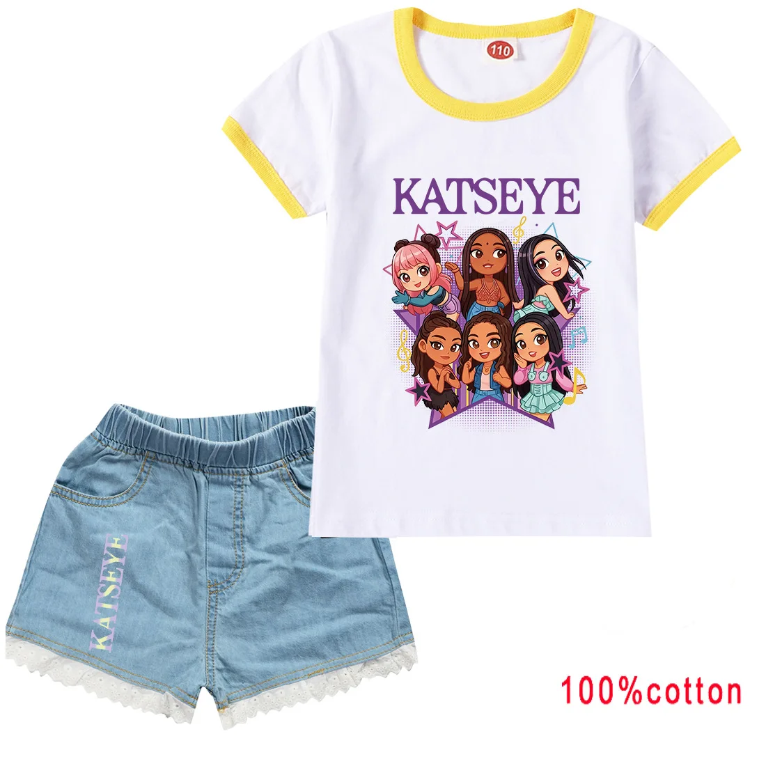 Music Singer KATSEYE Costume Kids 2026 Summer Short Sleeve Tops Denim Jeans 2pcs Set Youth Girls Cartoon Outfits Children's Sets
Music Singer KATSEYE Costume Kids 2026 Summer Short Sleeve Tops Denim Jeans 2pcs Set Youth Girls Cartoon Outfits Children's Sets