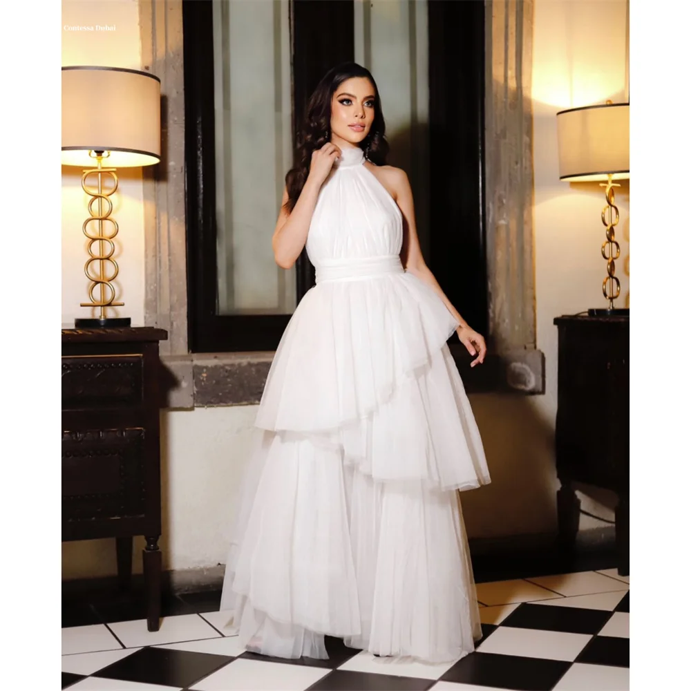 Contessa Dubai Customized Halter Neck Cascading Ruffle A-line Prom Dresses Simple Organza فساتين سهرة Floor-length Party Dresses
Contessa Dubai Customized Halter Neck Cascading Ruffle A-line Prom Dresses Simple Organza فساتين سهرة Floor-length Party Dresses