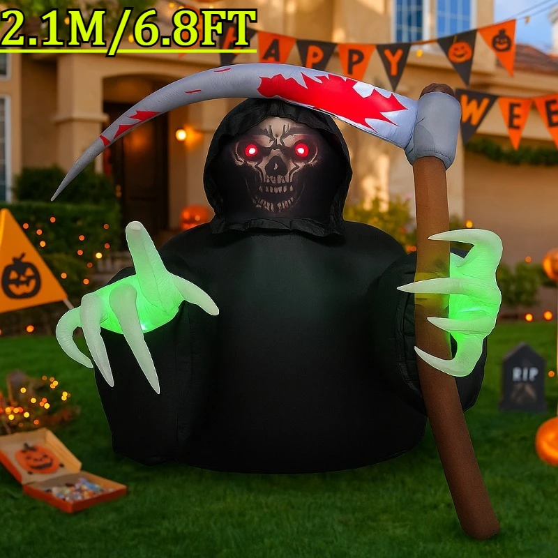 6.8FT Holiday Lighting Halloween Inflatables Toys Decorations Grim Reaper with Build-in LEDs Blow Up for Party Yard Decorations
6.8FT Holiday Lighting Halloween Inflatables Toys Decorations Grim Reaper with Build-in LEDs Blow Up for Party Yard Decorations