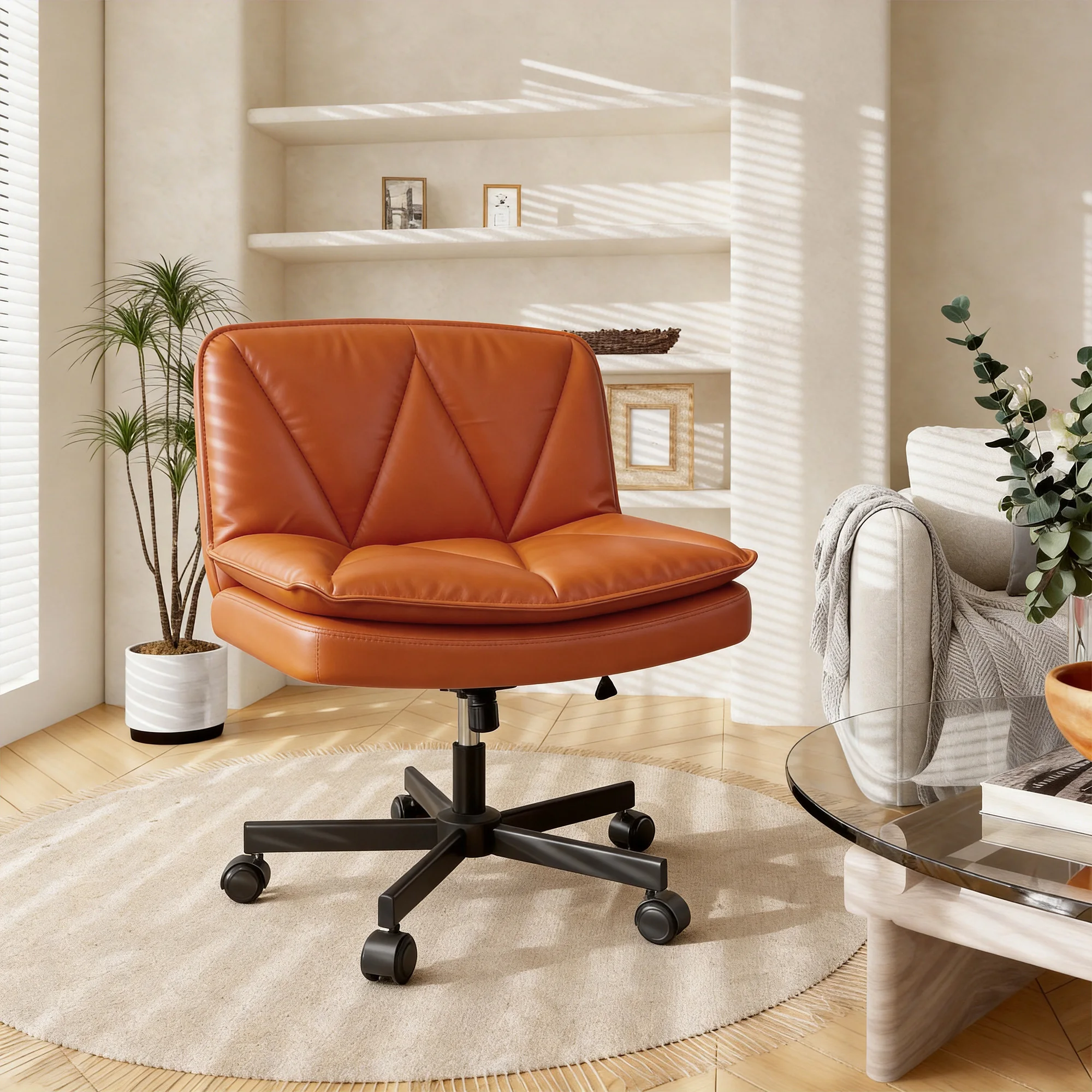 EnHomee Cross Leg Armless Office Chair with Casters, Double Layer Wide Cushion Chair, Adjustable Waterproof Faux Leather Bedroom & Office Leisure Chair
EnHomee Cross Leg Armless Office Chair with Casters, Double Layer Wide Cushion Chair, Adjustable Waterproof Faux Leather Bedroom & Office Leisure Chair