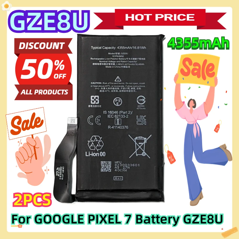 For GOOGLE PIXEL 7 Battery GZE8U 4355mAh 2pcs 
For GOOGLE PIXEL 7 Battery GZE8U 4355mAh 2pcs