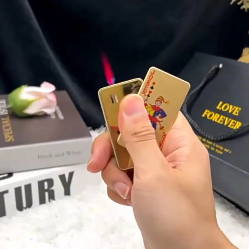 New Red Flame Playing Card Metal Torch Turbine Butane Gas Lighter Windproof Creative Outdoor Personalized Men's Gift Tool
New Red Flame Playing Card Metal Torch Turbine Butane Gas Lighter Windproof Creative Outdoor Personalized Men's Gift Tool