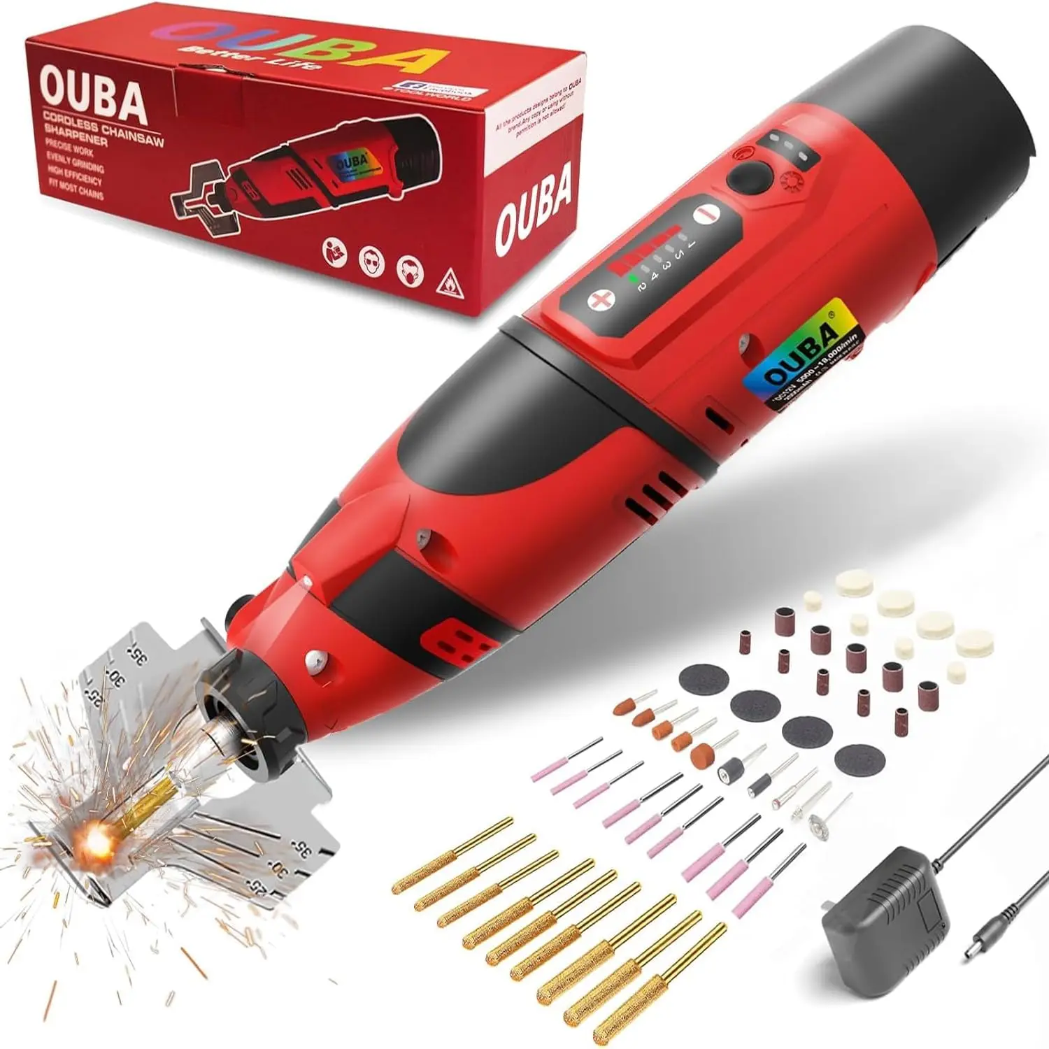 Cordless Electric Chainsaw Sharpener Kit with Diamond Wheels, Wrench for All Chainsaw Chains - 53 PCS Accessories
Cordless Electric Chainsaw Sharpener Kit with Diamond Wheels, Wrench for All Chainsaw Chains - 53 PCS Accessories