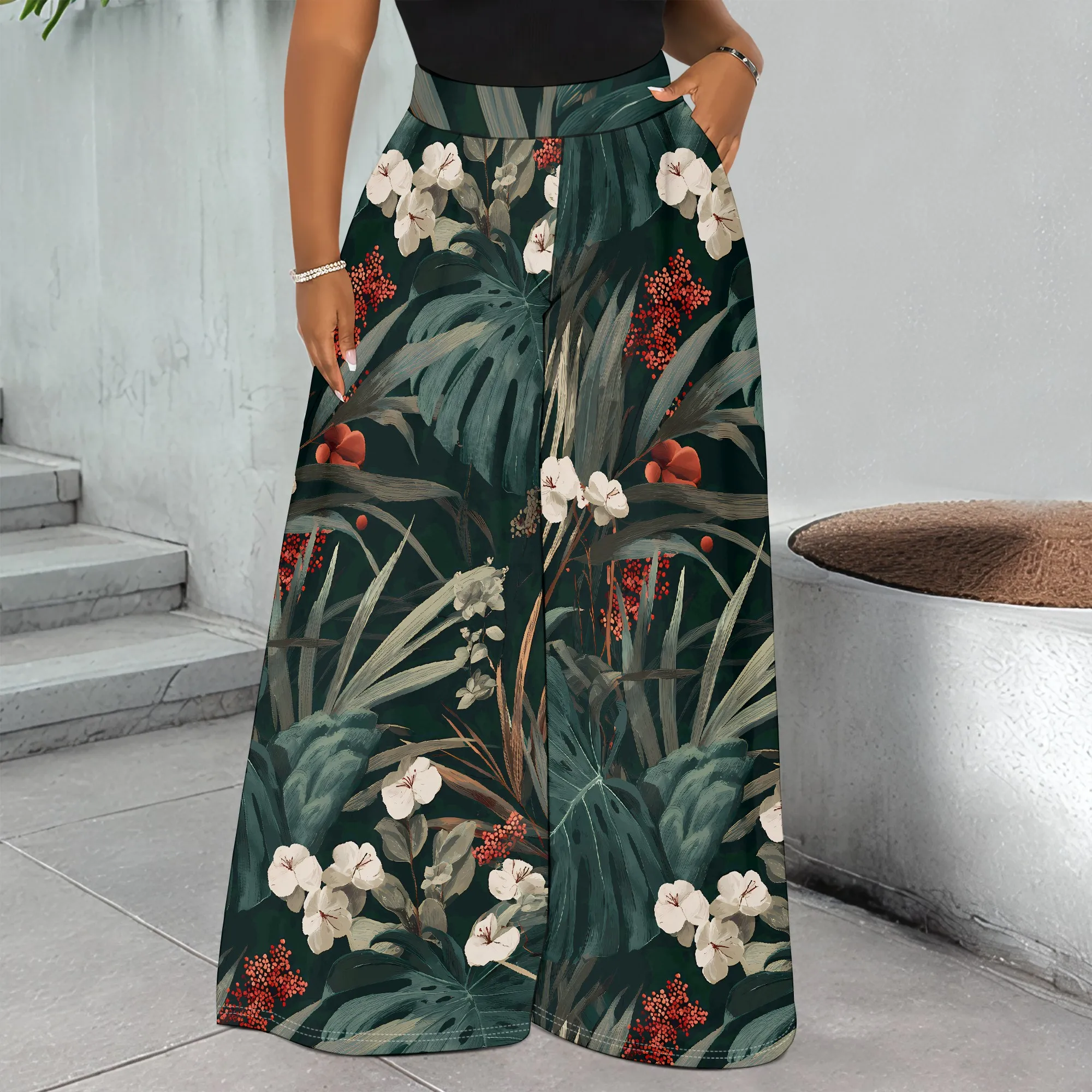 Tropical Floral Print Wide Leg Pants, Green Leaf Pattern Trousers, Summer Beach Casual Wear for Women, S-3XL
Tropical Floral Print Wide Leg Pants, Green Leaf Pattern Trousers, Summer Beach Casual Wear for Women, S-3XL