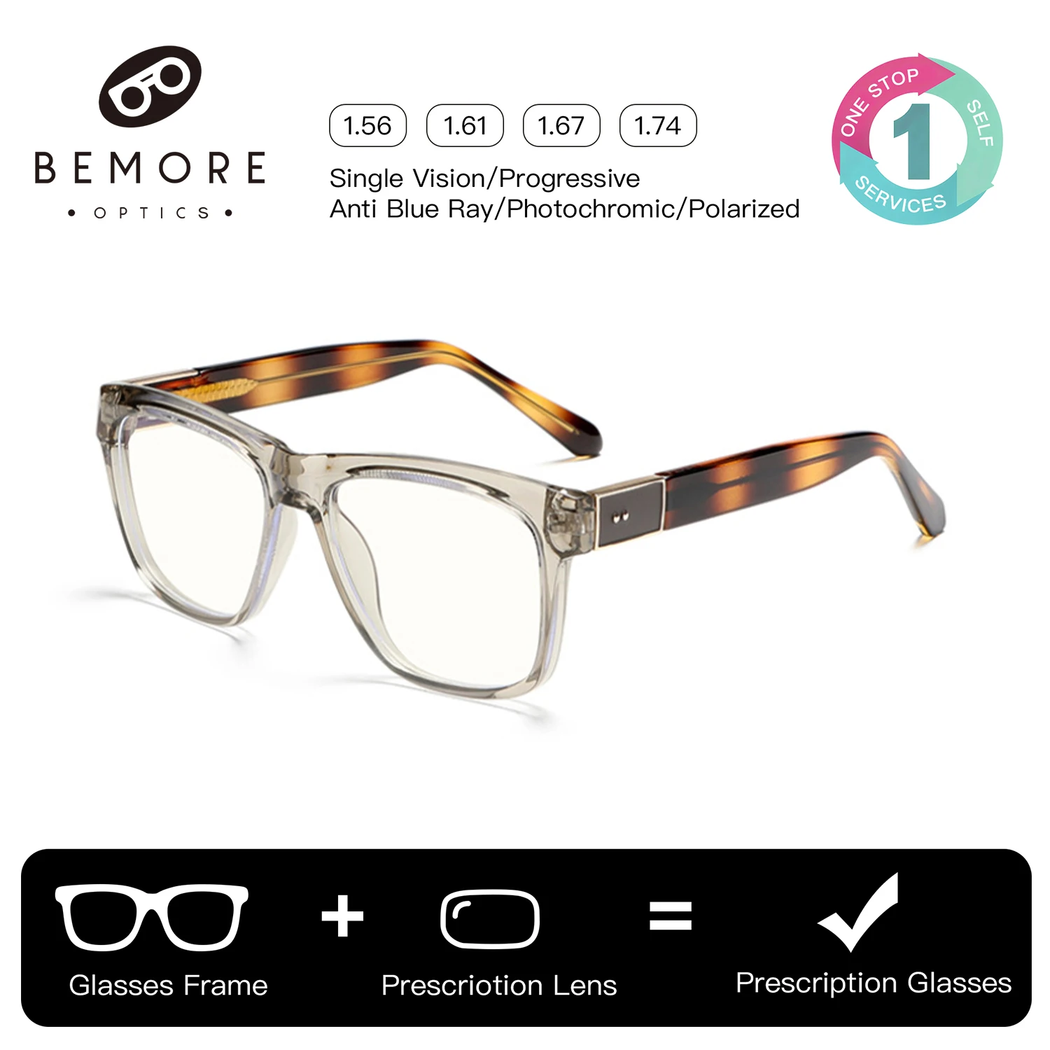 BEMORE Square Acetate Prescription Glasses Photochromic Anti Blue Light Myopic Women Optical Eyewear
BEMORE Square Acetate Prescription Glasses Photochromic Anti Blue Light Myopic Women Optical Eyewear