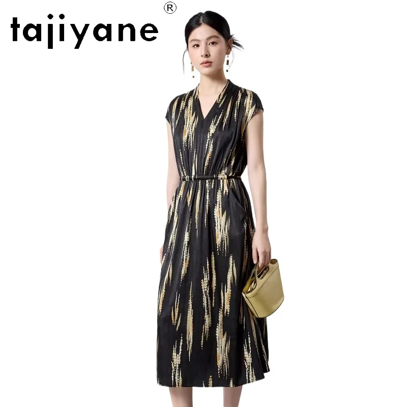 TAJIYANE 89.9% Mulberry Silk Long Dress Woman Stylish Printed V-neck Belted Frocks Women's Casual Dresses 2026 Ladies Clothes 여름
TAJIYANE 89.9% Mulberry Silk Long Dress Woman Stylish Printed V-neck Belted Frocks Women's Casual Dresses 2026 Ladies Clothes 여름