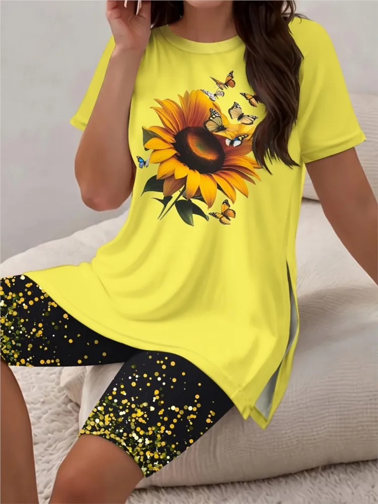 Woman 2 Piece Set Outfit Printed Short Sleeves Tops Slim Short Pants Simple Style All-match Two Piece Outfits Casual All-match
Woman 2 Piece Set Outfit Printed Short Sleeves Tops Slim Short Pants Simple Style All-match Two Piece Outfits Casual All-match