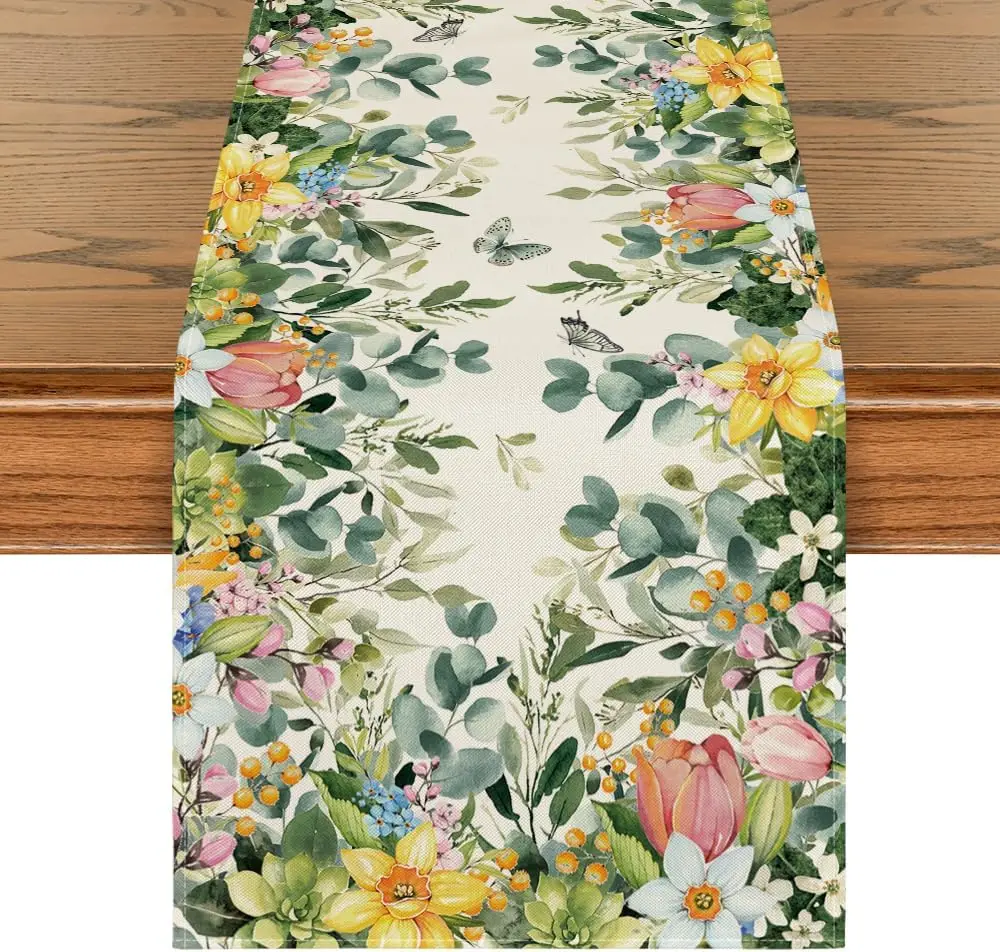 Льняная дорожка для стола с цветами весеннего цветения и листьями эвкалипта, декор для праздничной вечеринки, летние акварельные растения, украшение для стола
Льняная дорожка для стола с цветами весеннего цветения и листьями эвкалипта, декор для праздничной вечеринки, летние акварельные растения, украшение для стола