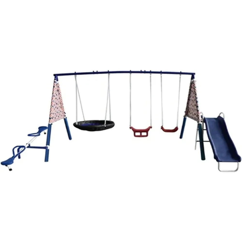 Freedom Fun Metal A-Frame Kids Outdoor Swing Set 7 Child Capacity Backyard Playground Toy Set with Slide, 3 SwingTypes
Freedom Fun Metal A-Frame Kids Outdoor Swing Set 7 Child Capacity Backyard Playground Toy Set with Slide, 3 SwingTypes