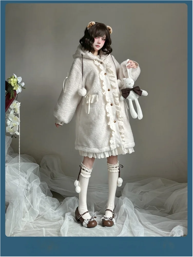 Original White Granular Velvet Hooded Plush Coat Lolita Girls' Medium Long Lace Lace Lace Lace Windproof Warm Elegant Coat
Original White Granular Velvet Hooded Plush Coat Lolita Girls' Medium Long Lace Lace Lace Lace Windproof Warm Elegant Coat