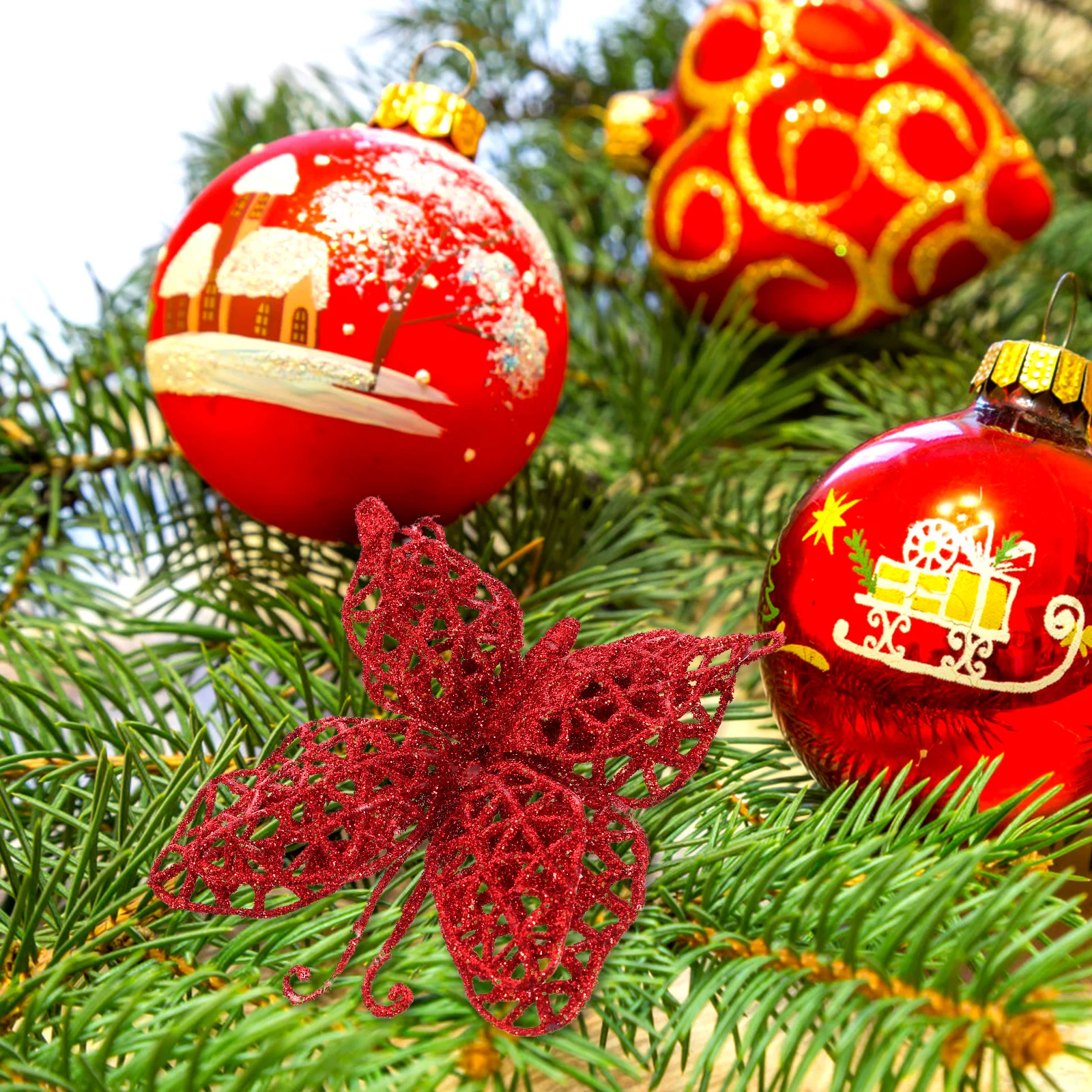 24pcs Hollow Glitter Powder Butterflies Red Plastic Christmas Tree nament Lifelike Artificial DIY Decor Sprinkled Bright Color
24pcs Hollow Glitter Powder Butterflies Red Plastic Christmas Tree nament Lifelike Artificial DIY Decor Sprinkled Bright Color