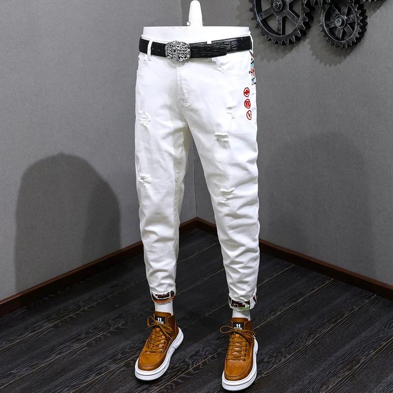 Trendy Camouflage Embroidered Nine-Tenths Jeans Men's Spring Elastic Slim Fit Pants Korean Sle Hole Youth Cotton Denim
Trendy Camouflage Embroidered Nine-Tenths Jeans Men's Spring Elastic Slim Fit Pants Korean Sle Hole Youth Cotton Denim