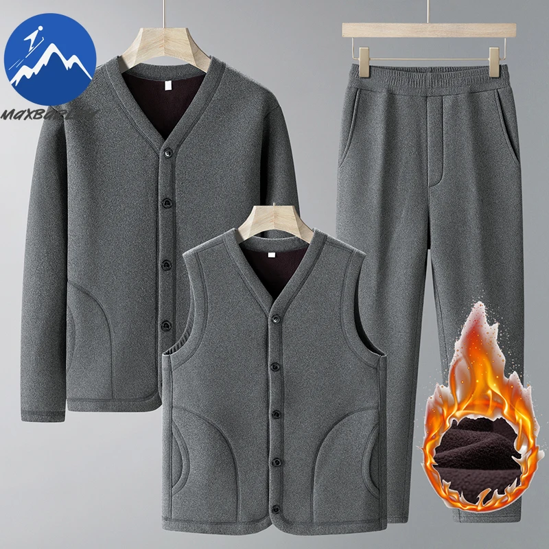 Maxbarley Men's Thick Fleece Lined Set Cotton Jacket Pants Vest 3 Piece Warm Thermal Winter Thermal Underwear Home Loungewear
Maxbarley Men's Thick Fleece Lined Set Cotton Jacket Pants Vest 3 Piece Warm Thermal Winter Thermal Underwear Home Loungewear