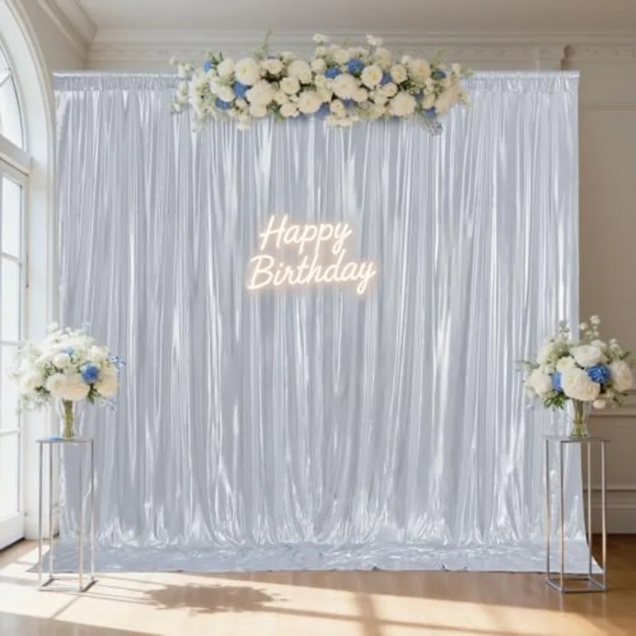 Party backdrop curtains: silver shimmer sequin drapes, metallic glitter fabric, shiny smooth sparkle silky texture, non-sheddin
Party backdrop curtains: silver shimmer sequin drapes, metallic glitter fabric, shiny smooth sparkle silky texture, non-sheddin