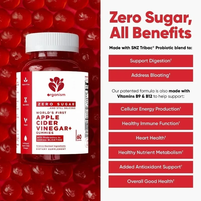 Apple cider vinegar gummies contain vitamin B12 probiotics - vegan, plant-based, non GMO, gluten free, and gelatin free.
Apple cider vinegar gummies contain vitamin B12 probiotics - vegan, plant-based, non GMO, gluten free, and gelatin free.