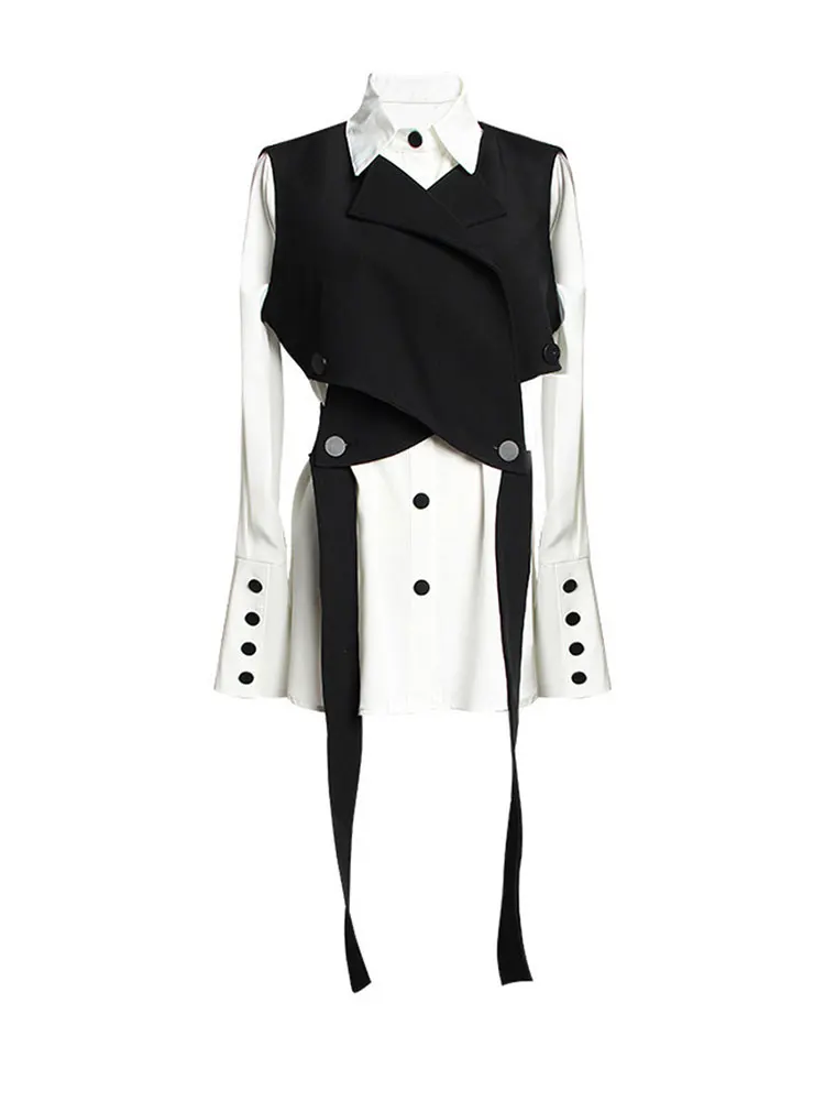Women Black Bandage Vest Two Piece Blouse New Lapel Long Sleeve Loose Fit Shirt Fashion Tide Spring Autumn 2022
Women Black Bandage Vest Two Piece Blouse New Lapel Long Sleeve Loose Fit Shirt Fashion Tide Spring Autumn 2022