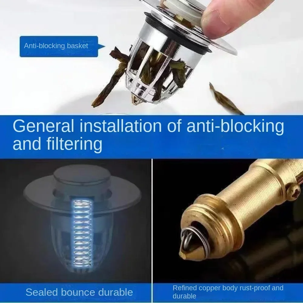 Push-type Spring Core Anti-odor Washbasin Leakage Plug Copper Core Drain Sink Washbasin Tool Kitchen General Accessories
Push-type Spring Core Anti-odor Washbasin Leakage Plug Copper Core Drain Sink Washbasin Tool Kitchen General Accessories