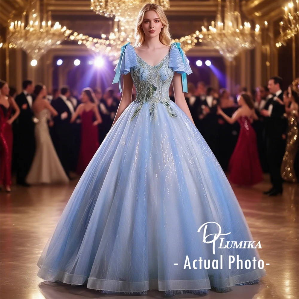 DTLumika Прекрасные женские платья Quinceanera с бантом и бисером, бальное платье с v-образным вырезом, милые 15, синие корсетные платья для выпускного вечера 
DTLumika Прекрасные женские платья Quinceanera с бантом и бисером, бальное платье с v-образным вырезом, милые 15, синие корсетные платья для выпускного вечера