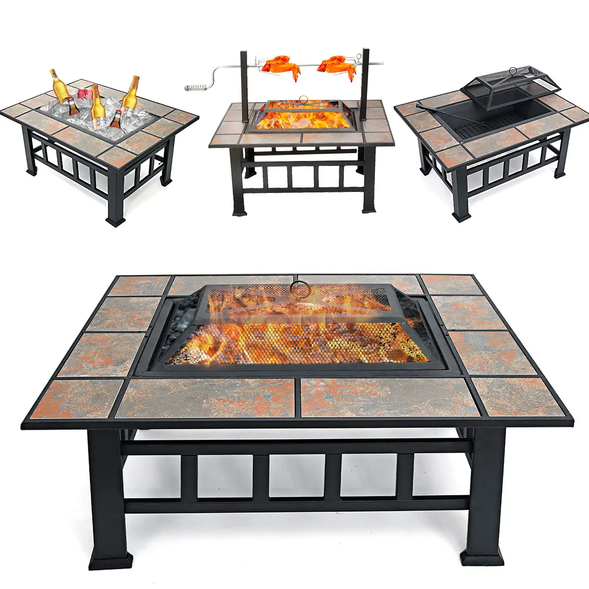 37 Inch Metal Fire Pit with Brazier Cover Fire Poker BBQ Grill Patio Garden Backyard Stove Outdoor Camping Picnic Campfire Basin
37 Inch Metal Fire Pit with Brazier Cover Fire Poker BBQ Grill Patio Garden Backyard Stove Outdoor Camping Picnic Campfire Basin