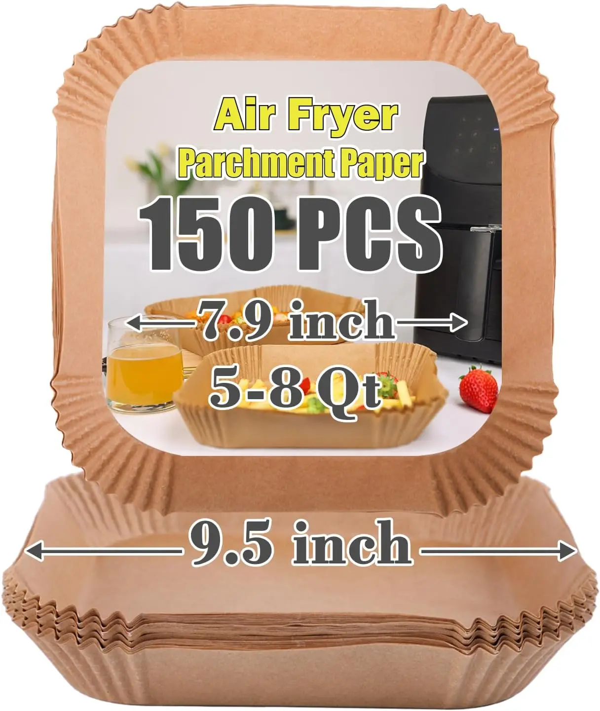 Air Fryer Square Paper Liners Disposable 150 Pcs for 5 to 8 Qt Basket, 7.9 Inch Unbleached Non-stick Oil-proof Parchment Paper
Air Fryer Square Paper Liners Disposable 150 Pcs for 5 to 8 Qt Basket, 7.9 Inch Unbleached Non-stick Oil-proof Parchment Paper