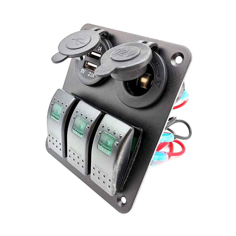 12-24V 3 Gang LED Rocker Switch Panel Circuit Breaker Dual USB For Car SUV Boat
12-24V 3 Gang LED Rocker Switch Panel Circuit Breaker Dual USB For Car SUV Boat