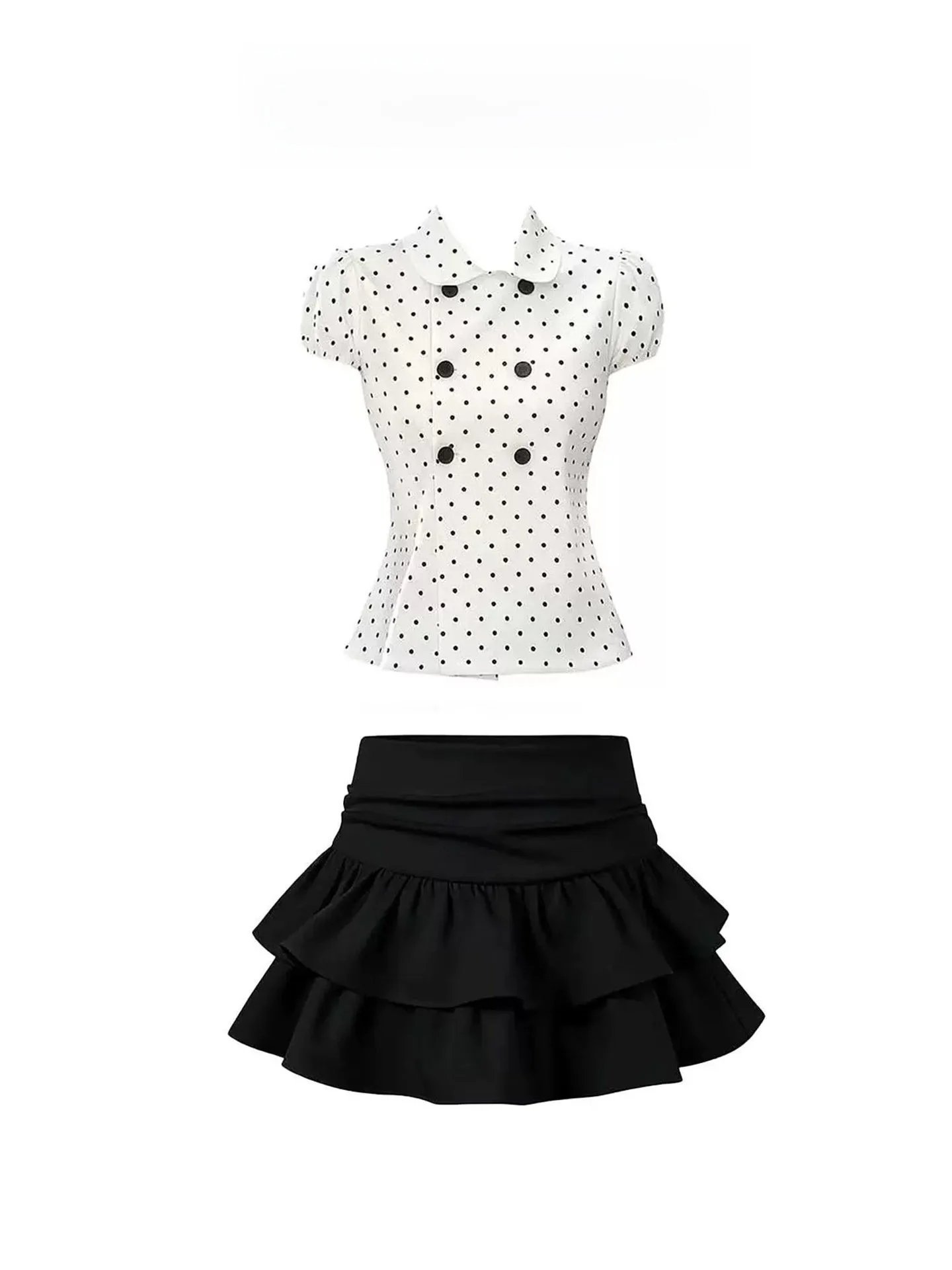Korean Polka Dot Doll Collar Short Sleeve Shirt Women Summer Design Double Button Short Top Cake Skirt Set Breathable Light W...
Korean Polka Dot Doll Collar Short Sleeve Shirt Women Summer Design Double Button Short Top Cake Skirt Set Breathable Light W...