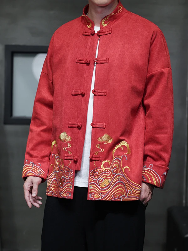 Red Wind Chinese Sle Men's Jaet Loose Fit Embroidered Buddhist Layman's Coat Hanfu Outerwear for Autumn Winter
Red Wind Chinese Sle Men's Jaet Loose Fit Embroidered Buddhist Layman's Coat Hanfu Outerwear for Autumn Winter