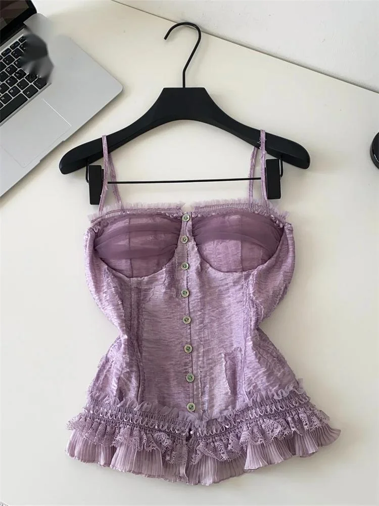 Ruffle Lace Romantic Top Ladies Summer Mesh Splice Slim Fairycore Sweet Camisole French Style Hotsweet Senior Tank Top
Ruffle Lace Romantic Top Ladies Summer Mesh Splice Slim Fairycore Sweet Camisole French Style Hotsweet Senior Tank Top