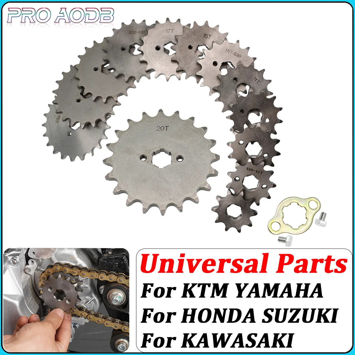 Front Engine 530# 10T 11T 12T 13T 14T 15T 16T 17T 18T 19T 20T 21T Teeth 20mm Chain Sprocket With Retainer Plate Locker Dirt Bike
Front Engine 530# 10T 11T 12T 13T 14T 15T 16T 17T 18T 19T 20T 21T Teeth 20mm Chain Sprocket With Retainer Plate Locker Dirt Bike