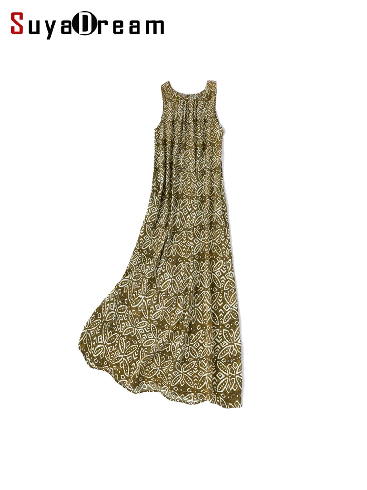 SuyaDream, Women Long Dresses, 100%Real Silk, Sleeveless, A-line, Bohemian Printed Dress, 2025 Spring Summer Beach Clothes
SuyaDream, Women Long Dresses, 100%Real Silk, Sleeveless, A-line, Bohemian Printed Dress, 2025 Spring Summer Beach Clothes