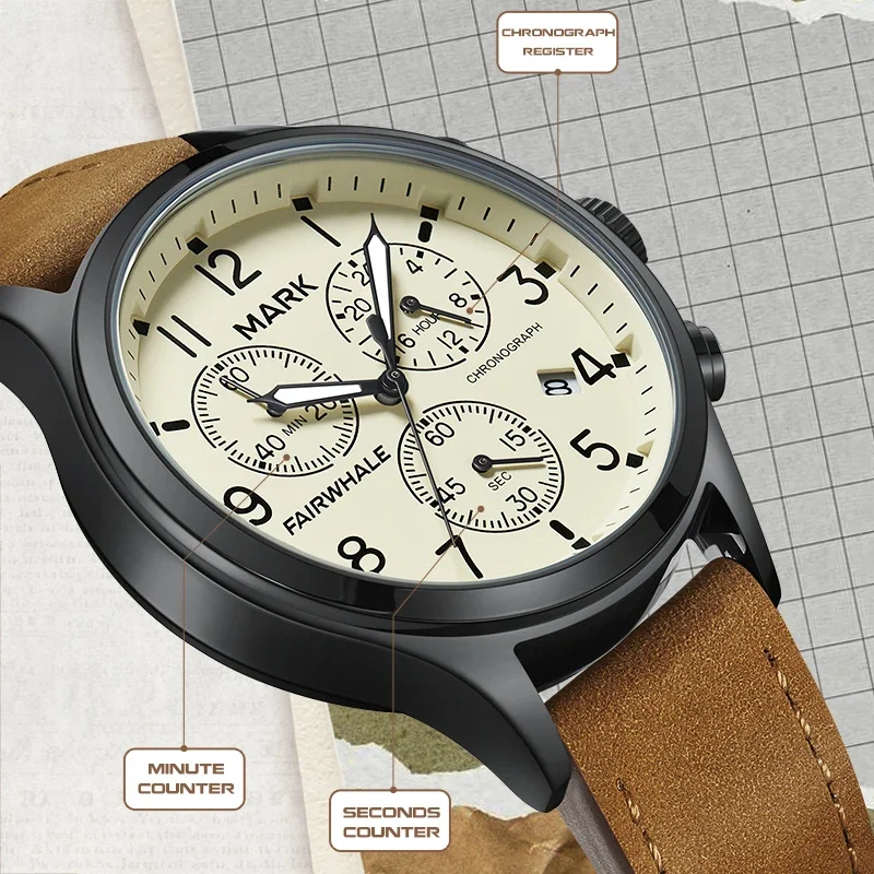 Mark Fairwhale Fashion Men's Quartz Wristwatch Leather Luminous Strap Multifunctional Chronograph watches for man reloj Hombre
Mark Fairwhale Fashion Men's Quartz Wristwatch Leather Luminous Strap Multifunctional Chronograph watches for man reloj Hombre
