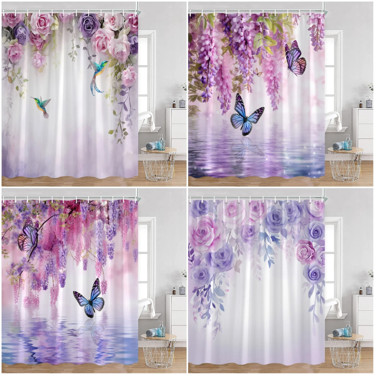 Purple Flowers Shower Curtains Wisteria Lavender Butterfly Birds Pirple Floral Bathroom Decorations Modern Elegant Bath Curtain
Purple Flowers Shower Curtains Wisteria Lavender Butterfly Birds Pirple Floral Bathroom Decorations Modern Elegant Bath Curtain