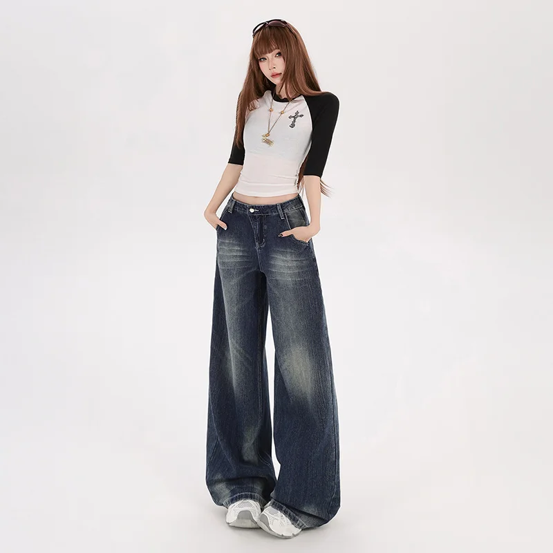 Low Waist Wide Leg Jeans Women's Casual Style Loose Fit Draping Dark Blue Spring Fashion plus Size Cotton Blend Trousers
Low Waist Wide Leg Jeans Women's Casual Style Loose Fit Draping Dark Blue Spring Fashion plus Size Cotton Blend Trousers