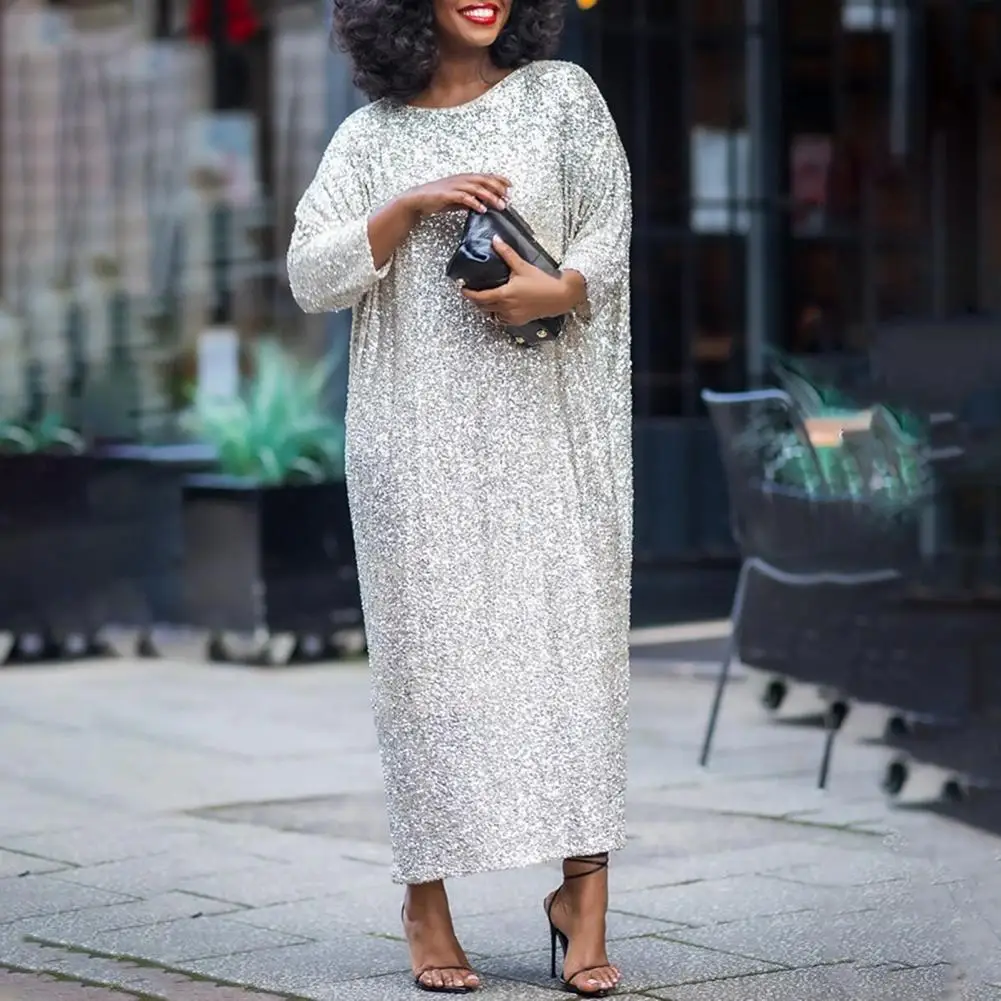 Women Dress Oversized O Neck Shiny Sequin Three Quarter Sleeve Ankle Length Soft Pullover Elegant Commute Style Lady Maxi Dress
Women Dress Oversized O Neck Shiny Sequin Three Quarter Sleeve Ankle Length Soft Pullover Elegant Commute Style Lady Maxi Dress
