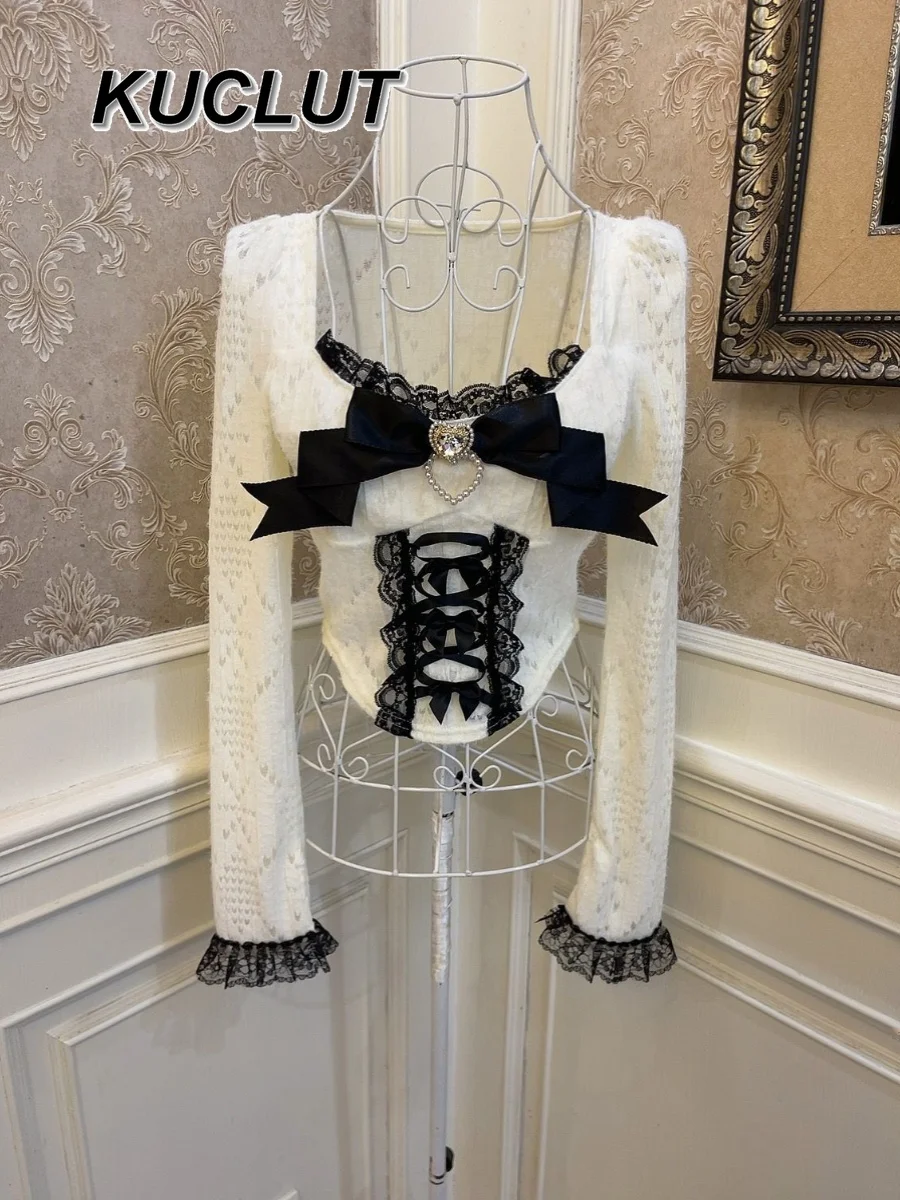Lolita Dark Balck Bow Love Drill Cross Strap Hollow Lace Shirt Women Cute Kwaii Aesthetic Elastic Slim White T-shirt Crop Top
Lolita Dark Balck Bow Love Drill Cross Strap Hollow Lace Shirt Women Cute Kwaii Aesthetic Elastic Slim White T-shirt Crop Top