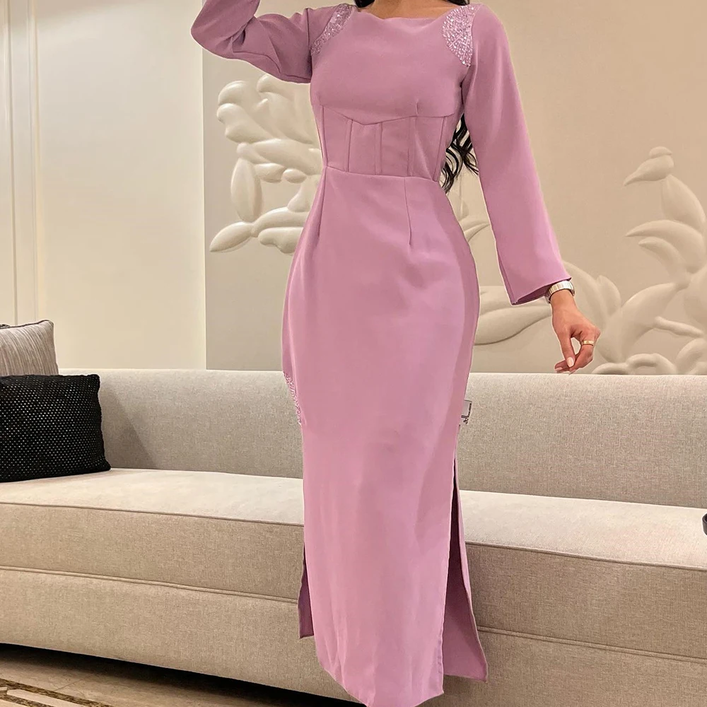 Customized Elegant Crystal Crew Neck Jersey Long Sleeves Evening Dress Modern Straight Ankle Length Party Dress Robe D
Customized Elegant Crystal Crew Neck Jersey Long Sleeves Evening Dress Modern Straight Ankle Length Party Dress Robe D