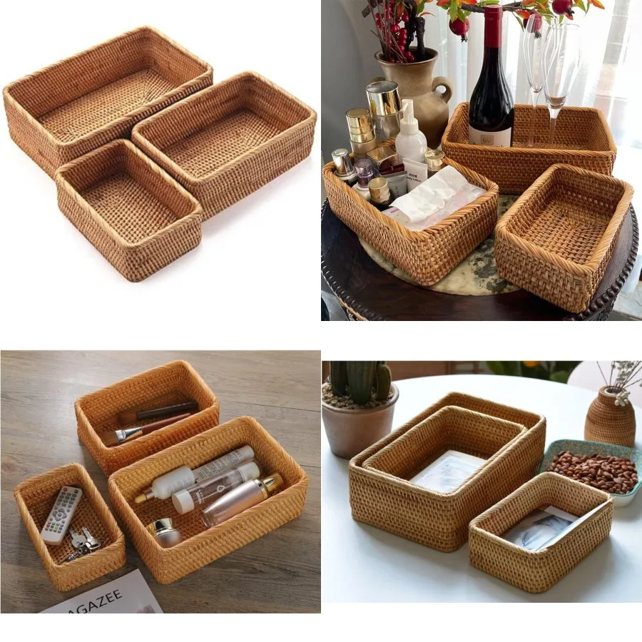 Natural Rattan Storage Baskets, Rectangular Woven Fruit Baskets, Decorative Wicker Basket and Small Baskets for Organizing Set
Natural Rattan Storage Baskets, Rectangular Woven Fruit Baskets, Decorative Wicker Basket and Small Baskets for Organizing Set